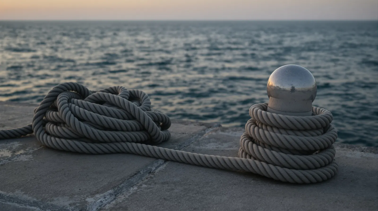 Coiled rope on a harbor bollard at dawn, the calm behind a $100 – $5,000 loan request at The Fund Harbor